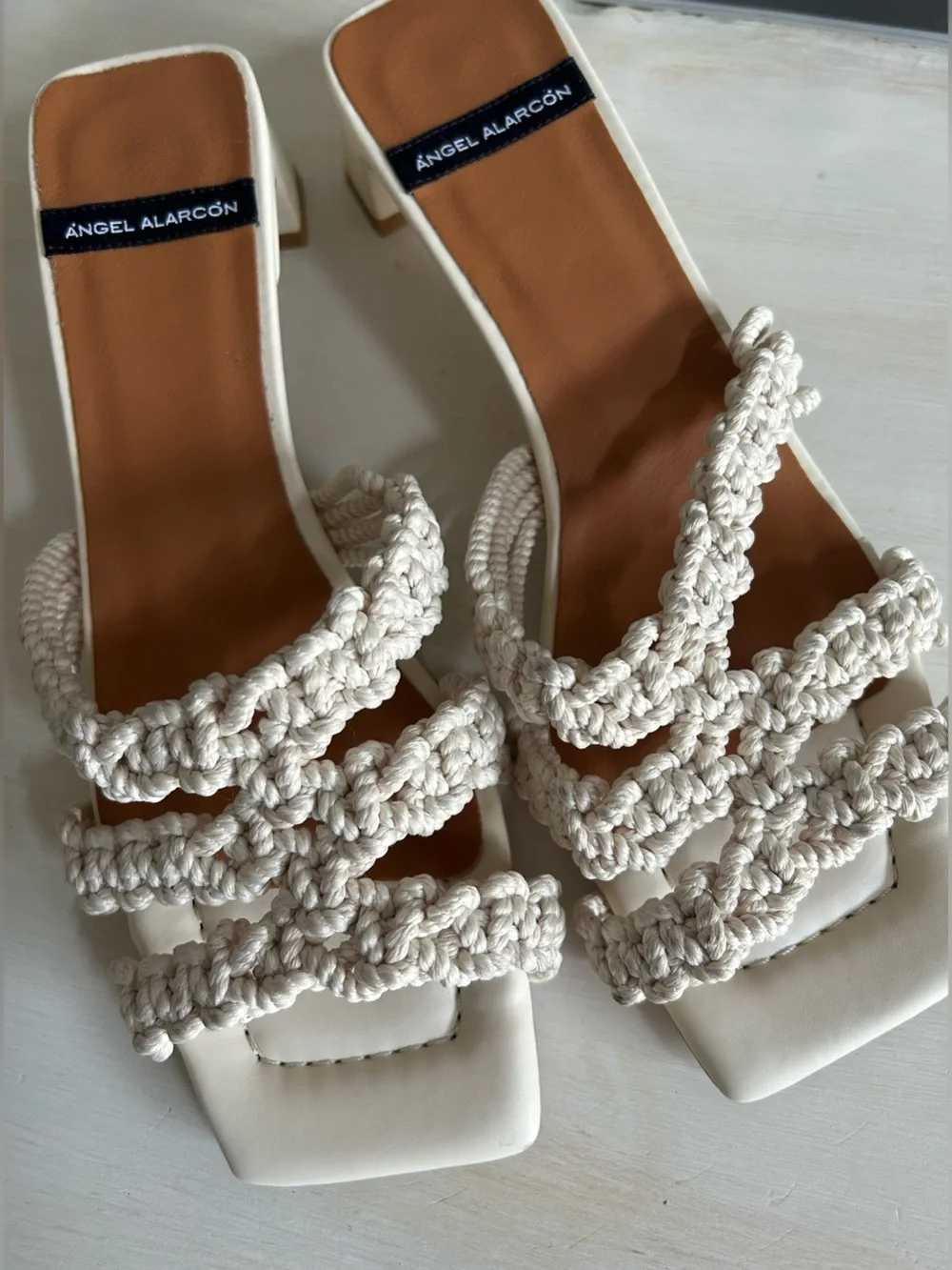 Angel Alarcon off white Braided Strap Block Heel Sandals - Women's size 39. - Picture 2 of 7